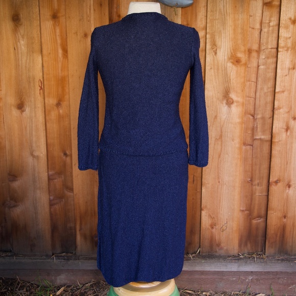 Vintage St. John For Saks Fifth Ave Blue Knitted Skirt & Sweater Set Woman's S - Picture 15 of 17